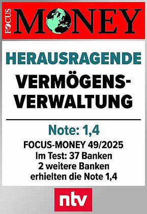 [Translate to English:] ntv Focus Money Siegel mit Bestnote 1,4